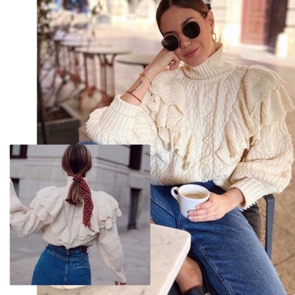 Zara Ruffled Cable Knit Sweater 